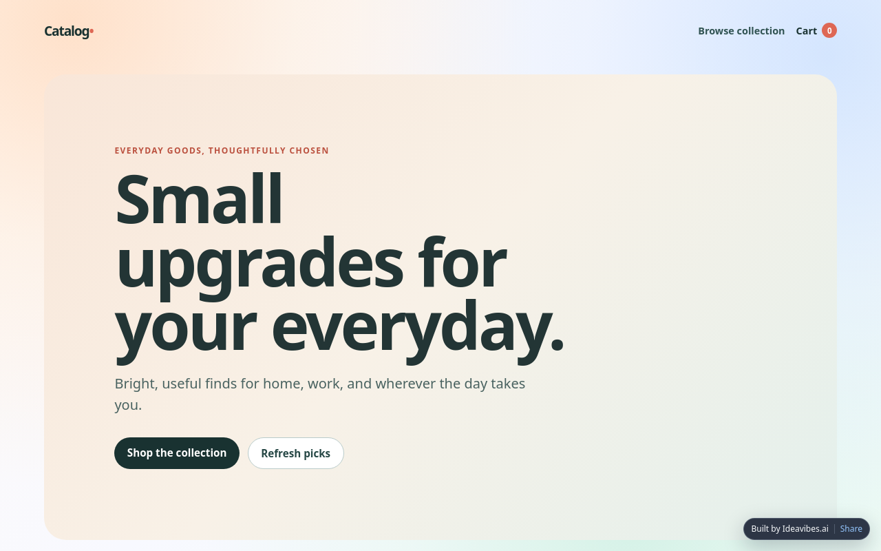 Screenshot of the ValueCart product catalog storefront. |ideavibes ai